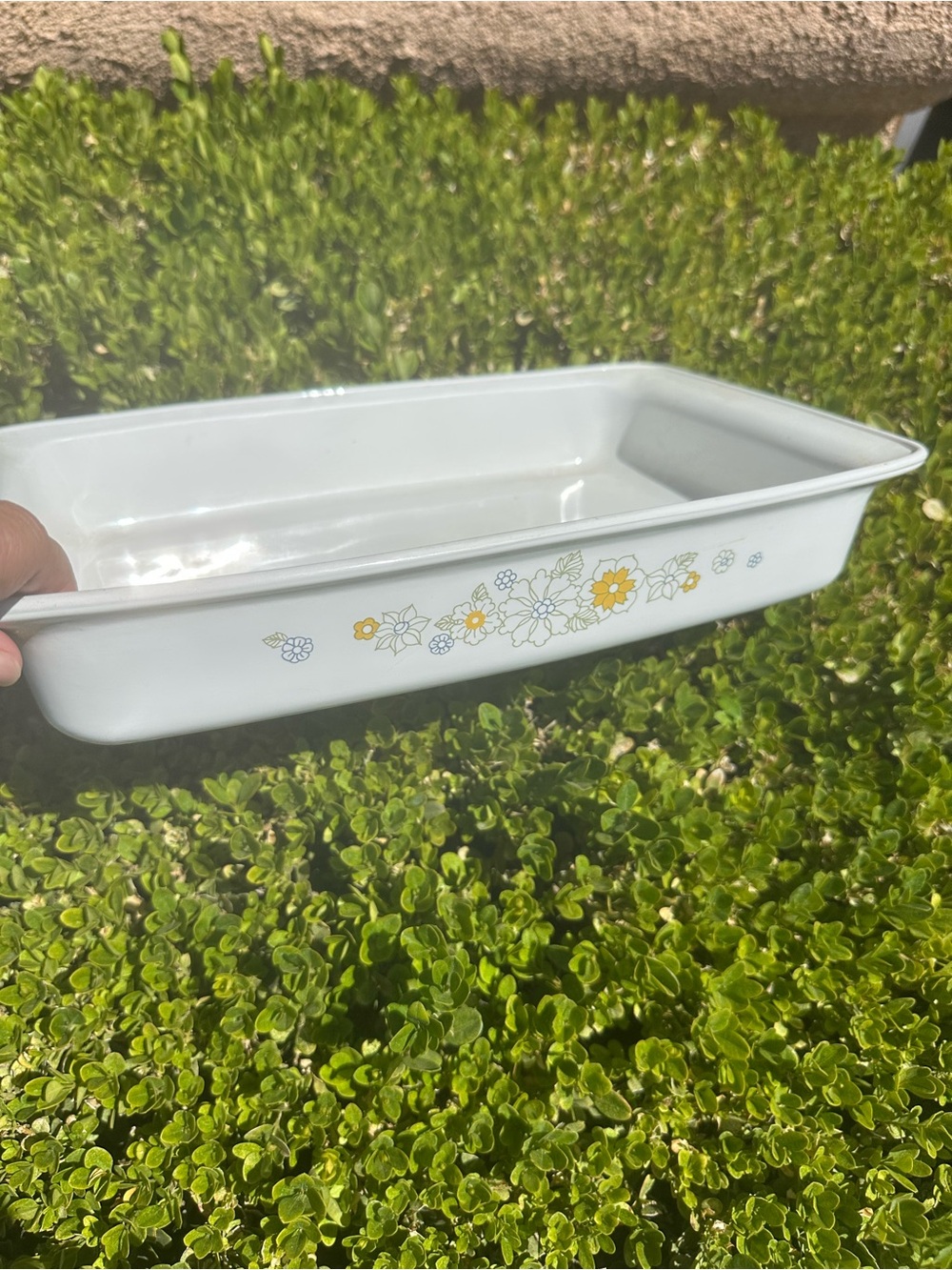 Corningware White Ceramic Dish with Yellow Floral Border